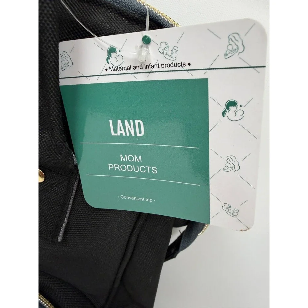 LAND Mommy & Baby Diaper Bag Backpack Black Maternity Tote Multi Pocket NWT